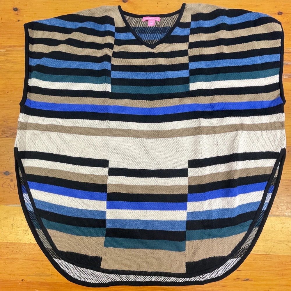 Woman Within Plus Size 1X Poncho Sweater V-Neck Geometric‎ Stripe Cape